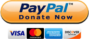 Button: PayPal Donate now! Images of Visa, Mastercard, American Express, and Discover Card.