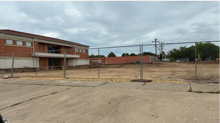 Library parking lot during grading construction.